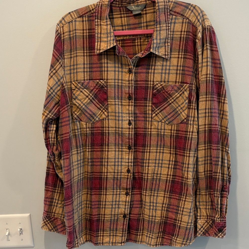 Natural Reflections Plaid Button Down Shirt - Red and Tan